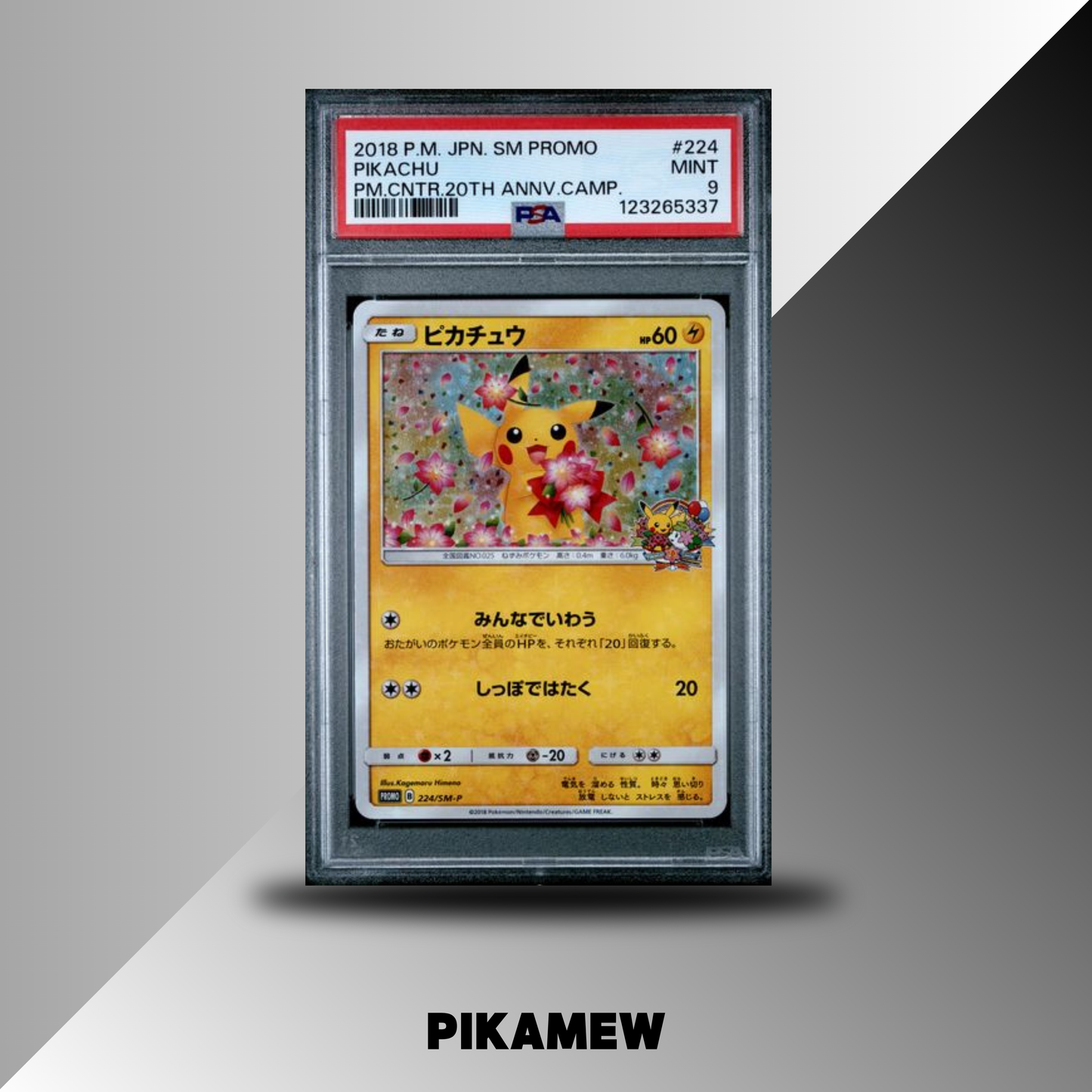 PSA 9 2018 POKEMON JAPANESE SM PROMO #224 PIKACHU PM.CNTR.20TH ANNV.CAMP.